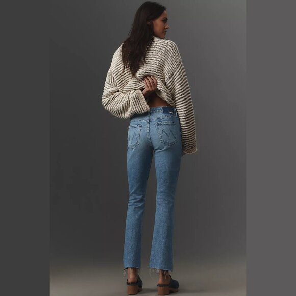 NEW MOTHER Size 32 Outsider Flood Fray High-Rise Crop Flare Jeans - Denim Light - Picture 3 of 5